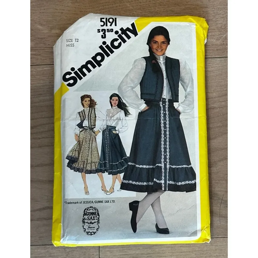 Gunne Sax Top Skirt Set Pattern Midi Maxi Skirt Two Patterns Vintage 80s RARE